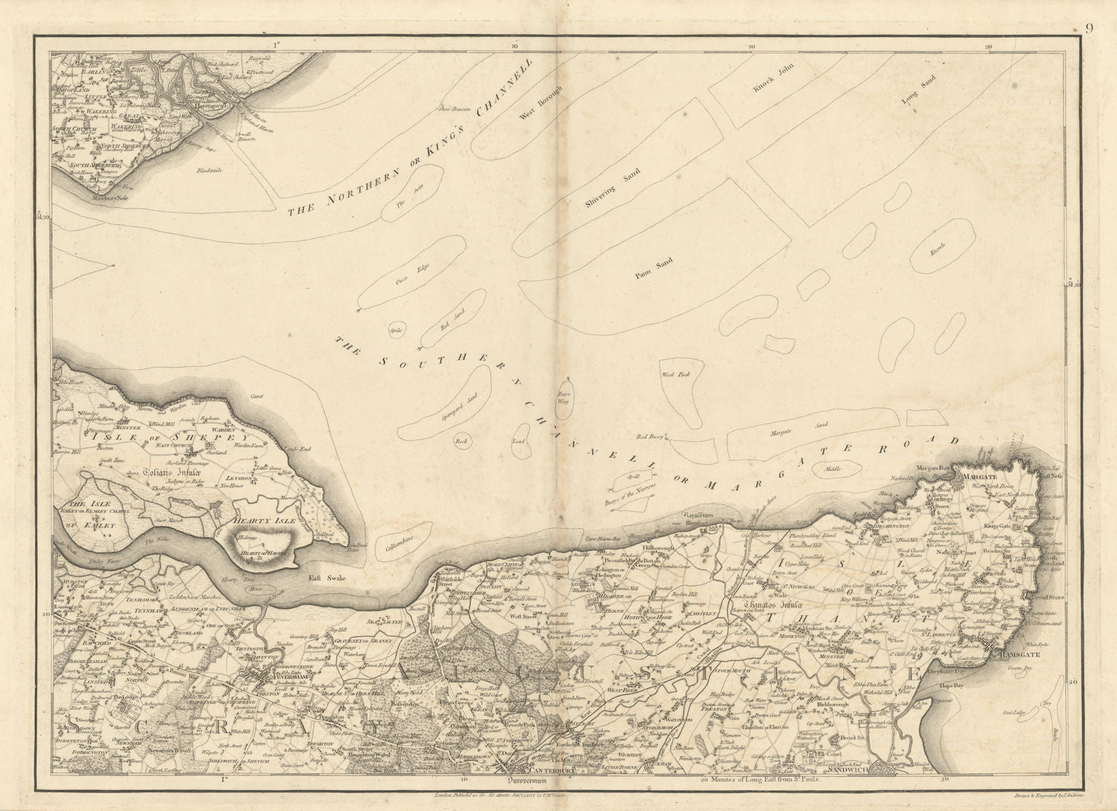 North Kent/Thames Estuary. Margate Ramsgate Canterbury #9 Andrews/Dury 1818 map